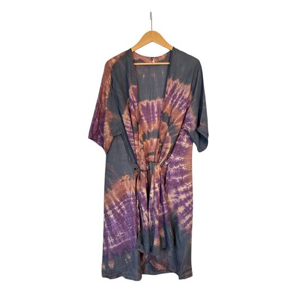 Kathmandu Imports Women Boho Spiral Tie Dye Cardigan Kimono Wrap Size L Gray NWT - Picture 6 of 8